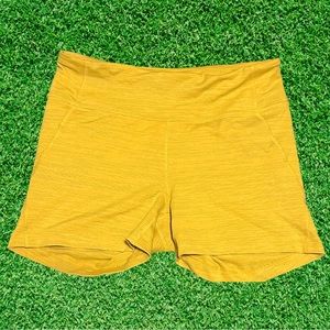 Women's Athletic Shorts in Mustard Yellow - High Waist Performance